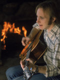 Musician Stephen Stills Playing Guitar at Home Premium Photographic Print by Billray 