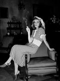 Katharine Hepburn in chair Smoking Cigarette in Scene from Broadway Show "The Philadelphia Story" Premium Photographic Print by Alfred Eisenstaedt
