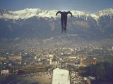 Skier Taking Off from the Bergisel Jump Hangs During Innsbruck Winter Olympics Competition Photographic Print by Ralph Crane