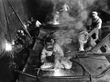 Female Welders Welding Seams on Deck Section of an Aircraft Carrier under Construction at Shipyard Premium Photographic Print by Margaret Bourke-White