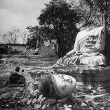 Buddhist Temple Destroyed During Karen Uprising, Buddha's Head Lying Where It Fell During Battle Photographic Print by Jack Birns