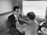 Life Photographer Alfred Eisenstaedt fix Presidential Candidate Richard Nixon's Tie During Campaign Premium Photographic Print by Alfred Eisenstaedt