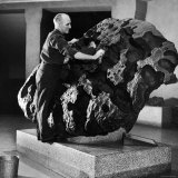 Museum Attendant Cleaning 14 Ton Willmette Meteorite, the Largest Found in the US Photographic Print by Jack Birns
