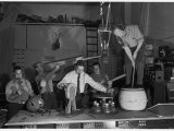 Technicians in Sound Production Room at Walt Disney Studio Using Hanging Mikes and Handheld Boom Premium Photographic Print by Alfred Eisenstaedt
