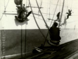 Painters Sitting on Rigging Clean and Paint Side of Ship During Spring Cleaning Premium Photographic Print by J. Kauffmann