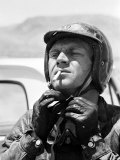 Actor Steve McQueen Putting on Helmet During 500 Mi. Motorbike Race Across Mojave Desert Premium Photographic Print by John Dominis