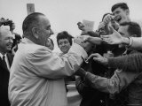 President Lyndon B. Johnson Welcomedto Join Ladybird at End of 3 Day Tour of Schools in Appalachia Premium Photographic Print by Bob Gomel