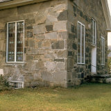 Detail of Small 19th Century Stone Church with Stained Glass Windows in Rural New England Photographic Print by Walker Evans