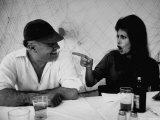 Actress Sophia Loren Humorously Berating Husband, Carlo Ponti, While Dining in Restaurant Premium Photographic Print by Alfred Eisenstaedt