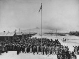 Nisei Japanese Americans Participating in Flag Saluting Ceremony at Relocation Center During WWII Premium Photographic Print by Hansel Mieth