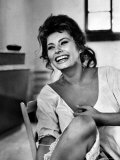 Actress Sophia Loren Laughing While Exchanging Jokes During Lunch Break on a Movie Set Premium Photographic Print by Alfred Eisenstaedt