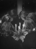 Six Hs Sorority Girls Regarding Enacting Solemn, Secret Initiation Ritual by Candlelight Premium Photographic Print by Nina Leen