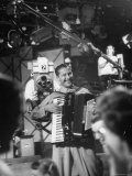 Bandleader Lawrence Welk Playing Accordion Amidst Cameramen on the Set of Weekly TV Show Premium Photographic Print by Allan Grant