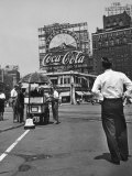 Coca Cola Sign and Thermometer Registering 100 Degrees during Columbus Circle Heat Wave in NY Photographic Print by Marie Hansen