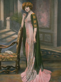 Mlle. Marcelle Prince Modeling Dress with Green Chiffon Evening Coat, Created by Margaine Lacroix Premium Photographic Print by Felix 