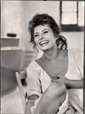 Actress Sophia Loren Laughing While Exchanging Jokes During Lunch Break on Madame Movie Set Premium Photographic Print by Alfred Eisenstaedt