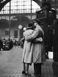 Soldier Embracing Girlfriend While Saying Goodbye in Pennsylvania Station Before Returning to Duty Premium Photographic Print by Alfred Eisenstaedt