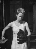 Actress Julie Harris, Punching a Baseball Glove in Scene from Play "Member of the Wedding" Premium Photographic Print by Eliot Elisofon