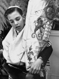 Carl Jay Bodek Holding Torah as He Recites Prayer Before Returning to Tabernacle Behind Altar Photographic Print by Lisa Larsen