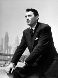 Portrait of Gregory Peck, Serious, Smoking a Cigarette Premium Photographic Print by Nina Leen