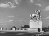 Lone Policeman Standing Beneath Equestrian Statue on Memorial Bridge over the Potomac River Premium Photographic Print by Walker Evans