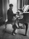 Russian Pianist Vladimir Ashkenazy and Son at Piano at Their Elegant Country Home Premium Photographic Print by Ralph Crane