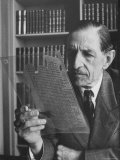 Swiss Banker Martin Bodmer Examining Ancient Greek Papyrus Script by Playwright Menander, 316 Bc Premium Photographic Print by James Burke
