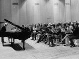 Pianist Artur Rubinstein Taking Bow Next to Grand Piano as Audience Enthusiastically Responds Premium Photographic Print