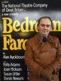 British Playwright Alan Ayckbourn Standing Before Broadway Poster of His Comedy "Bedroom Farce." Premium Photographic Print by Ted Thai