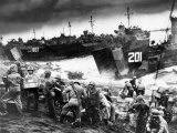 US Soldiers Unload Supplies from Coast Guard Manned Landing Craft Along Futatsune Beach Premium Photographic Print