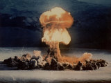 Priscilla 37-Kiloton Balloon Shot Test Firing Above Desert Landscape at NV Atomic Bomb Test Site Photographic Print