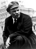 Russian Communist Leader Vladimir Lenin Wearing Cap Outdoors, Reviewing Troops Premium Photographic Print