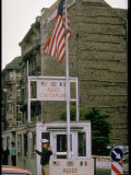 Allied Checkpoint Flying US Flag and Guards on Jeep Patrol at Graffiti Scrawled Berlin Wall Premium Photographic Print