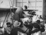 Charles Lindbergh Examining His Plane the "Spirit of St. Louis" in Le Bourget Aerodrome Premium Photographic Print