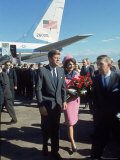Pres. John F Kennedy and Wife Jackie at Love Field During Campaign Tour on Day of Assassination Premium Photographic Print by Art Rickerby