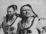 Astronauts James A. Lovell Jr, and Frank Borman, Arriving on USS "Wasp" of Gemini 7 Flight Premium Photographic Print