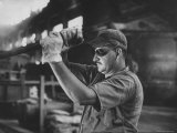 Dale Clover Skilled Steel Worker at Allegheny Ludlum Mill Uses Handled Test Spoon to Sample Steel Premium Photographic Print by Peter Stackpole