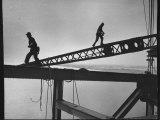 Steel Workers Above the Delaware River During Construction of the Delaware Memorial Bridge Photographic Print by Peter Stackpole