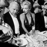 Ambassador Winthrop Aldrich, Ex Envoy to Britain Chatting with Actress Marilyn Monroe Premium Photographic Print by Peter Stackpole