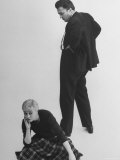 Italian Director Federico Fellini and Actress Wife Giulietta Masina Posing in Studio Premium Photographic Print by Gjon Mili