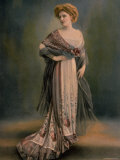 Red Haired Woman Modeling White, Rose and Blue Gray Chiffon Robe Designed by Beer Premium Photographic Print by Reutlinger 