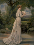 Red Haired Woman Modeling White Robe de Diner with Pink Rose Accents, Designed by Redfern Premium Photographic Print by Reutlinger 