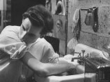 Pianist Glenn Gould Soaking His Hands in Sink to Limber Up His Fingers Before in Studio, Photographic Print