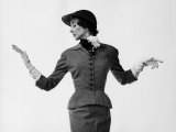 Model Dorian Leigh Wearing Softly Tailored Suit by Adele Simpson with Long Gloves Photographic Print by Gjon Mili