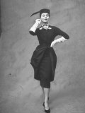 Model Showing Elegant Dress Featuring Tucked Up Apron Designed by Balmain Photographie par Gordon Parks