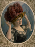 Mlle. Jeanne Saulier Modeling Wine Colored Hat with Feathers Designed by J. Suzanne Talbot Premium Photographic Print by Reutlinger 