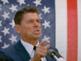 California Gubernatorial Candidate Ronald Reagan Speaking in Front of American Flag Backdrop Photographic Print by Bill Ray