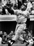 Baseball Player Willie Mays Watching Ball Clear Fence for Home Run in Game with Dodgers Premium Photographic Print by Ralph Morse