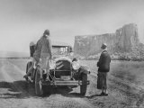 Three Women in Classic 1920's Attire Admiring View at "Enchanted Mesa" Premium Photographic Print by Paul Popper