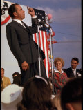 Presidential Candidate Richard Nixon on the Campaign Trail as His Wife Pat Looks On Premium Photographic Print by Arthur Schatz
